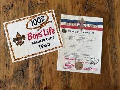 Boy Scouts 1963  Montana Troop 37 Alberton MT Charter W 100% Boys Life Banner - Image 1 of 4