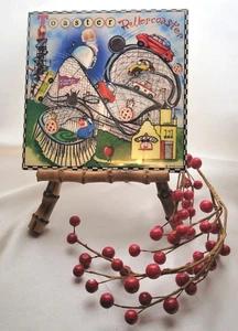 Wendy Costa "Montaña rusa tostadora" caprichosa y colorida arte de pared/trivet 6x6 - Imagen 1 de 5