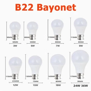 B22 LED Globe Light Bulb Lamp 3W 5W 7W 9W 12W 15W 18W 24W 36W 220V Energy Saving - Picture 1 of 5