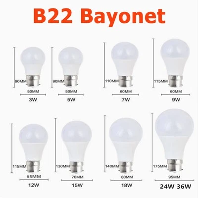 B22 LED Globe Light Bulb Lamp 3W 5W 7W 9W 12W 15W 18W 24W 36W 220V Energy Saving - Image 1 of 4