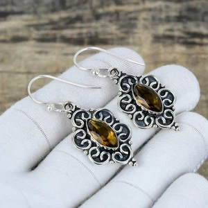 Beautiful Smoky Topaz Gemstone Earrings 925 Sterling Silver Handmade Jewelry - Picture 1 of 4
