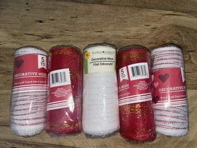 Paquete de 5 mallas decorativas rojas/blancas (6 pulgadas x 5 yardas cada una) San Valentín/Navidad Foto 1 de 4