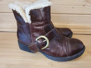 Born Ilia Boots Women 6.5M Brown Leather Shearling Lined Buckle Strap Moto Biker - Picture 1 of 8