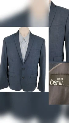 Bar III Blazer 36S Slim Fit Navy Blue 100% Wool Sport Coat Jacket 2 Button - Image 1 of 4