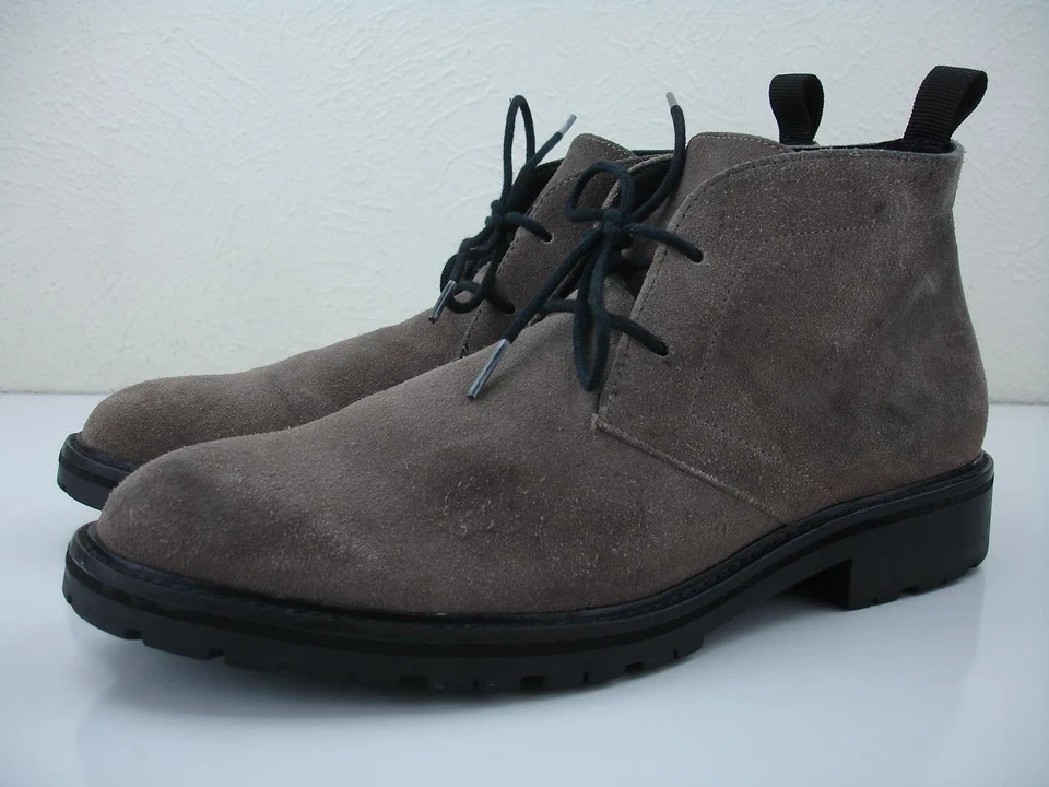 Calvin Klein 男式 8.5 M Ultan 踝靴 军队疲劳灰褐色 小牛 麂皮绒 皮革 — 第 1/4 张图片