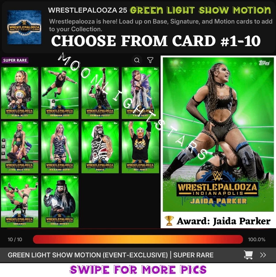 Topps WWE Slam 25 - WRESTLEPALOOZA Green Light Show Motion - You Pick/Choose - Image 1 of 1