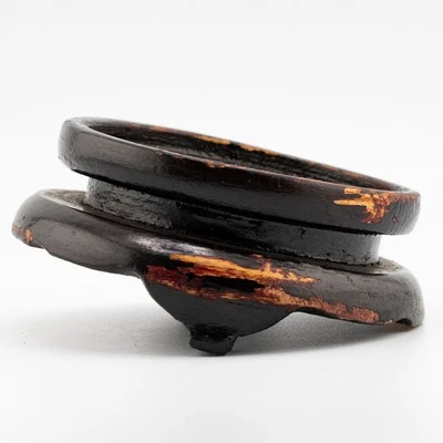 Antique Chinese Carved Wood Brown Stand Circle Base Qing Era 20th Century - Image 1 of 4