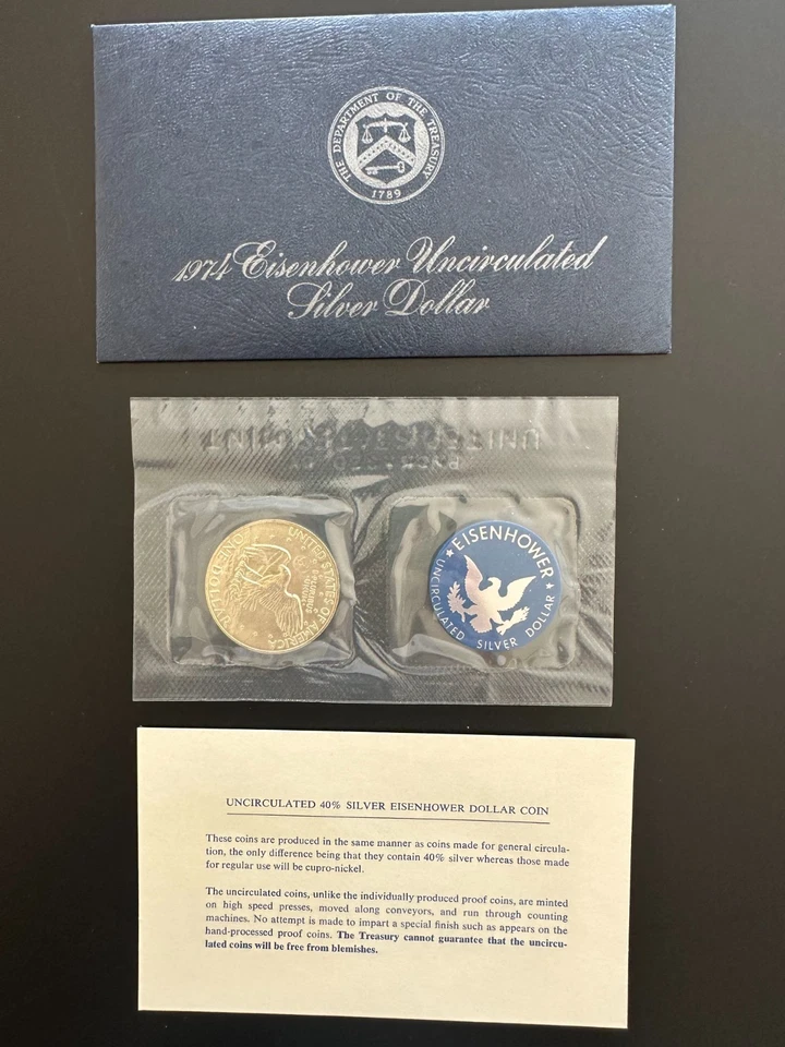 1974 S IKE Eisenhower 40% Silver Dollar US Coin Blue Ike Brilliant Uncirculated - Image 1 of 1