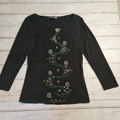 Top negro adornado con árbol de Navidad Sweaterworks vintage talla pequeña Foto 1 de 4