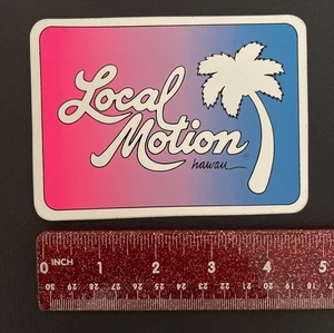 LOCAL MOTION Hawaii Surfboard Clear Neon Pink, Blue 80's Vintage Surfing STICKER - Picture 1 of 5