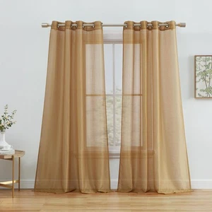HLC.ME 2 Piece Semi Sheer Voile Window Treatment Curtain Grommet Panels - Picture 1 of 9
