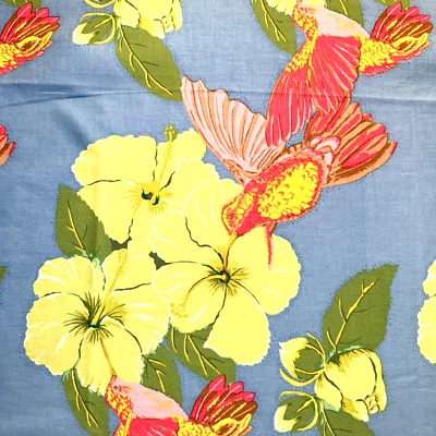 Hummingbirds Hibiscus by Jill Gordon Free  Spirit Blue Cotton Fabric 1 Y #2 - Image 1 of 4