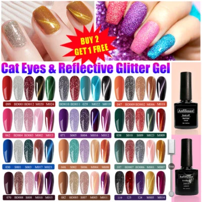 Anfillesan Glitter Gel Nail Varnish 5PCS/Set LED UV Magnetic Cat Eye Nail Polish