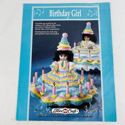 Fibre Craft Birthday Girl Crochet Pattern Book Music Box or Pillow Doll FCM210 - Image 1 of 3