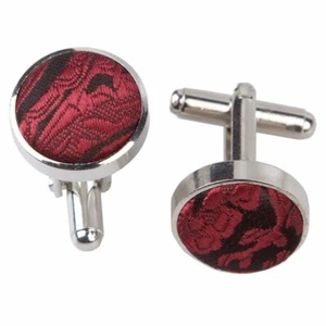 Burgundy Mens Cufflinks Floral Paisley Brass Fabric Inlay Cuff Links by DQT - Picture 1 of 2