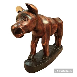 African Wood Carving Bull Statue 9.5" Tall Folk Art Tabletop Decoration - Picture 1 of 13