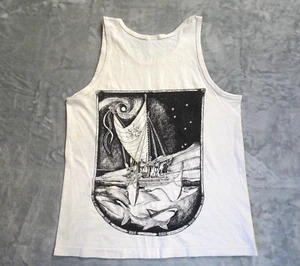 Vintage 94 Makalii Eyes of the Chief Engraving Art Tank Top S/S USA Small White - Picture 1 of 16