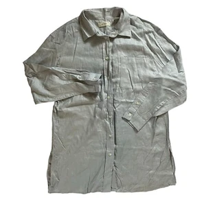 NWT Linen Shirt Womens 16W Gray Long Sleeve Button Down Lagenlook Lord & Taylor - Picture 1 of 9