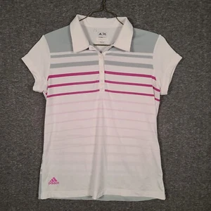 Adidas Golf Polo Women's Pink Gray Strip Shirt Climalite Size Large Climalite - Picture 1 of 7