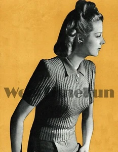 Knitting Pattern Vintage Ladies 1940s Cable Jumper/Shirt. Long Or Short Sleeves. - Picture 1 of 1