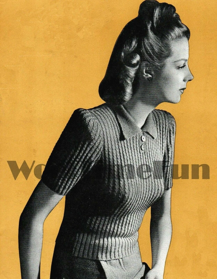 Knitting Pattern Vintage Ladies 1940s Cable Jumper/Shirt. Long Or Short Sleeves. - Image 1 of 1