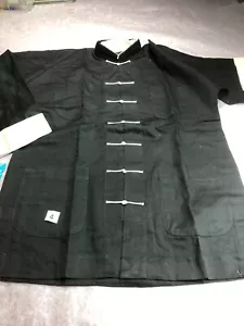 Martial Arts Kung Fu Jacket (L) Black with white knot Button White Trim sleeves - Picture 1 of 5