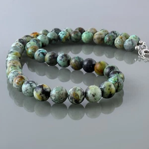 Handcrafted Natural African Turquoise 8mm Round Beads Chain Strand Necklace - Picture 1 of 6