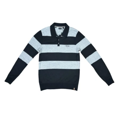 Polo Buffalo David Bitton Rayas Manga Larga Talla Grande Negro/Gris Preppy Foto 1 de 4