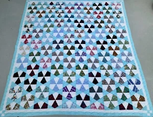 "Vintage handgefertigt Patchwork Quilt Zahnrad blau mehrfarbig 72""x73"" - Bild 1 von 17