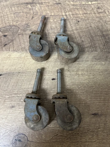 Set of 4 Vintage Wooden Casters, Metal & Wood, 3” Cover