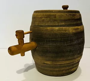 Vintage USA Crock Art Pottery 6" Stoneware Barrel Keg With 1/2 Wood Spigot - Picture 1 of 6