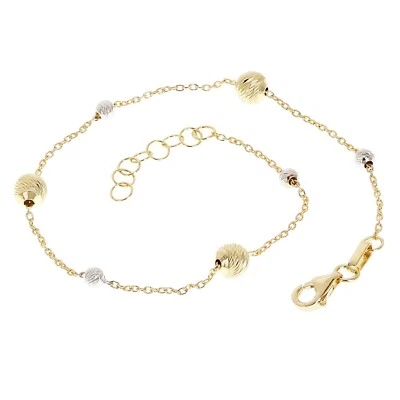 Italian 14k Two-Tone Gold Diamond Cut Ball Bead Station Bracelet 8.5" 3 & 5mm 2g - Image 1 of 4