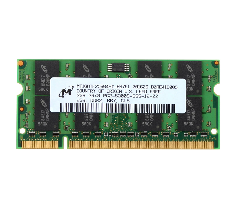 Micron 2GB DDR2 667MHz PC2-5300S 200PIN SO-DIMM Laptop Memory RAM PC5300 CL5 2 G - Image 1 of 4
