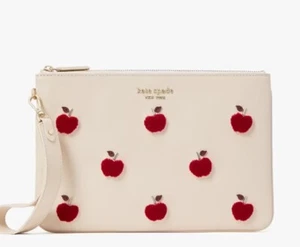 Bolso sin asas Kate Spade Buddy APPLE TOSS flocado muñequera bolso de cuero nuevo con etiquetas - Imagen 1 de 2