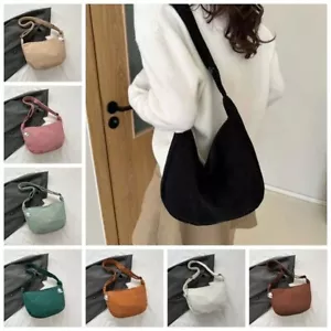 Women Corduroy Crossbody Bag Casual Half Moon Bag Adjustable Strap Commuting Bag - Picture 1 of 25