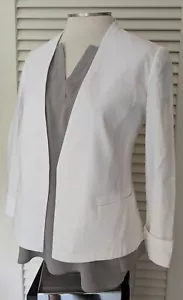Theory Linen Blend Open Front Stretch Cute Summer Jacket White Pockets XS/S VGC - Picture 1 of 6
