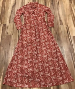 Women 1960’s Vintage Gown Dress Rust Colored Botanical Print Ruffled Handmade - Picture 1 of 3