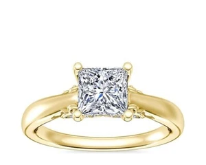 2 .20 Ct classic Princess IGI Certified Lab Grown Diamond Ring 14K Yellow Gold - Picture 1 of 9