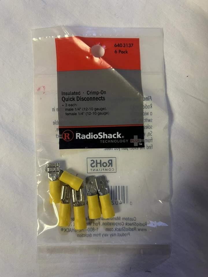 RadioShack 1/4” Crimp-On Quick Disconnects, 6 Pack, 640-3137 - Image 1 of 2