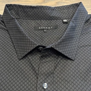 Synrgy Black Geometric Short Sleeve Shirt Mens 5XL Button Up Cotton - Picture 1 of 18