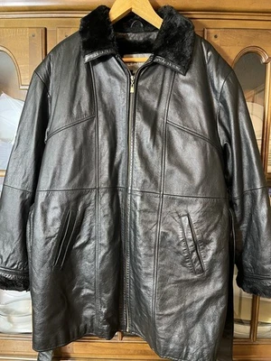 Casaco Wilsons de couro com cinto médio de pele preta com zíper Parka Trench Peacoat clássico - Imagem 1 de 4