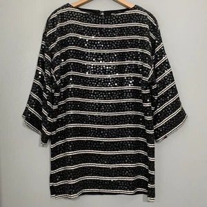 Top de lentejuelas talla 6 seda negro blanco rayas caprichoso salir de fiesta - Imagen 1 de 7