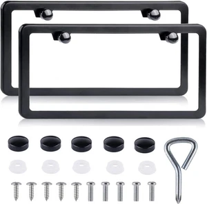 License Plate Frames Black 2 Pack Rustproof Stainless Steel License Plate Holder - Foto 1 di 7