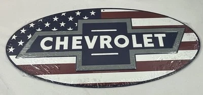 CHEVROLET BOWTIE METAL SIGN MANCAVE-SHOP 20 In x 9 Inches Tall Red White & Blue - Image 1 of 4