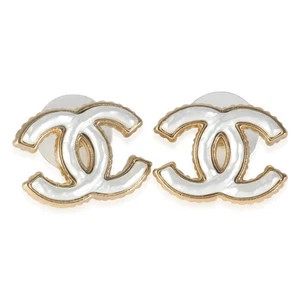 Chanel Gold-Plated 2023 White Enamel CC Earrings - Picture 1 of 4