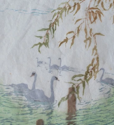 Margarete Gerhardt Schwäne See signiert Farbholzschnitt Japanpapier Anfang 20 Jh - Bild 1 von 4