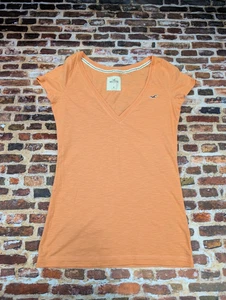 Dünnes Vintage Y2K Hollister V-Ausschnitt Babydoll Kurzarm Shirt Orange Damen M - Bild 1 von 10
