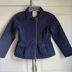Gymboree Girls Quilted Jacket Size M (7-8) Navy Blue Gold Zipper Pockets - Picture 1 of 6