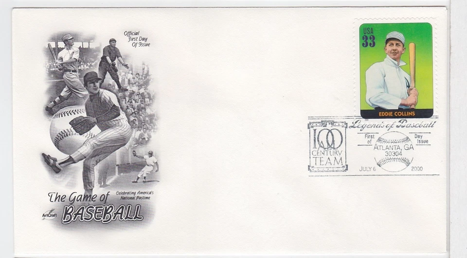 TurtlesTradingPost- Legends of Baseball Eddie Collins 2000 #3408b FDC Artcraft - Image 1 of 1
