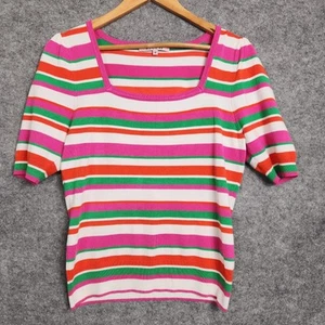 Review Top Womens Size 12 Colourful Striped Pink Viscose Stretch Knit Ladies - Picture 1 of 8